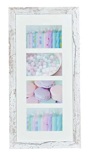 levandeo Bilderrahmen 28x54cm Shabby Chic für 4 Fotos - Stilvoller Bilderrahmen im Shabby Chic Design, ideal für 4 Fotos (10x15 cm). Mit Glas und Passepartout, perfekt für eine ansprechende Wanddekoration.