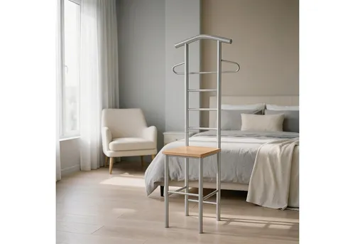 CARO-Möbel Herrendiener Jivo, Buche, Metall, 53x121x47 cm - Der CARO-Möbel Herrendiener Jivo vereint Funktionalität und stilvolles Design. Ideal für das Schlafzimmer, sorgt er dafür, dass Hemden und Hosen knitterfrei bereitliegen. Praktische Ablagefläche für Schuhe inklusive.