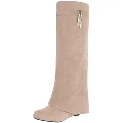 Ital-Design Elegante Überknie-Stiefel mit Komfort und modernem Design Keilstiefel (90458200) Keilabsatz/Wedge Stiefel in Hellbraun beige|braun 38 EU