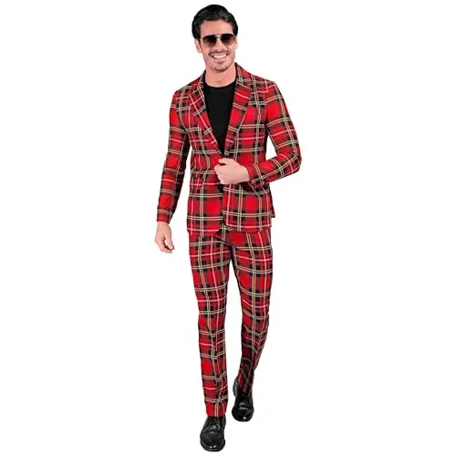 W WIDMANN MILANO Party Fashion Anzug - Kostüm-Outfits für Erwachsene, stilvolles Tartan-Muster, ideal für Karneval und Mottopartys, inklusive Jackett und Hose, perfekt für den Auftritt als Gentleman.