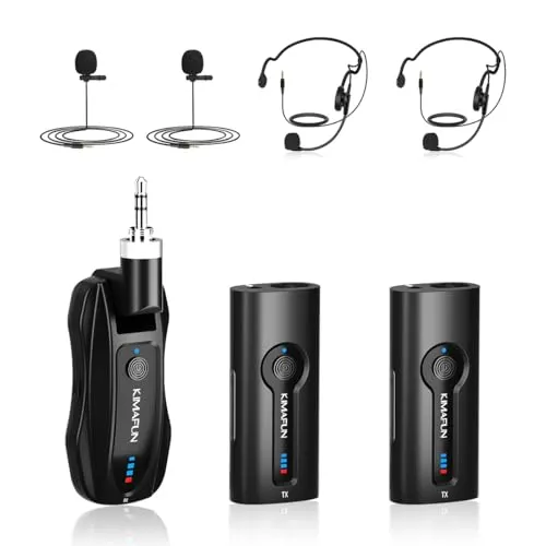 KIMAFUN 2.4G Drahtloses Headset und Lavalier Mikrofon für 2 Personen, Kabelloses Ansteckmikrofon Wireless für Verstärkung, Unterricht, Meetings, Interviews, Reden, Seminare, KM-G70 (2TX+1RX)