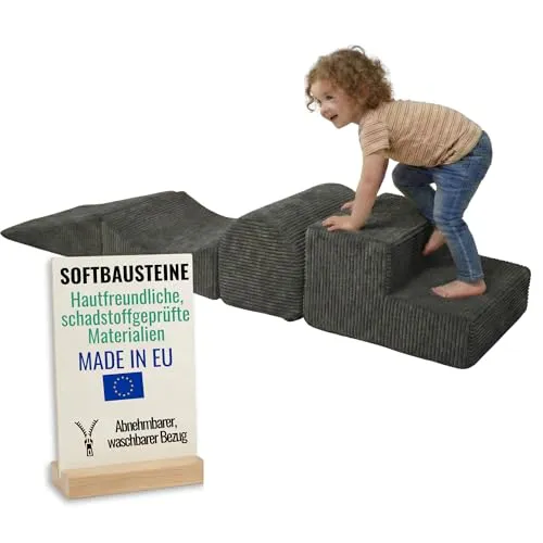 Pillows24 – Schaumstoff Bausteine Kinder aus Cord | 4-teiliges Set für kreative Spielideen - 4-teiliges Kletterblock Set für Kinder, flexibel kombinierbar und ideal zum Spielen und Klettern. Robuste Schaumstoff-Konstruktion sorgt für Sicherheit und Spaß im Alltag. Hygienischer, waschbarer Cordbezug für ein kindgerechtes Erlebnis.