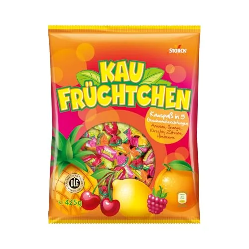 Kaufrüchtchen – 425g fruchtige Kaubonbons - Fruchtgummis/Lakritze: 5 Geschmacksrichtungen – Ananas, Orange, Kirsche, Limone, Himbeere – perfekt zum Teilen und Naschen, einzeln verpackt für extra Spaß ohne klebrige Finger.
