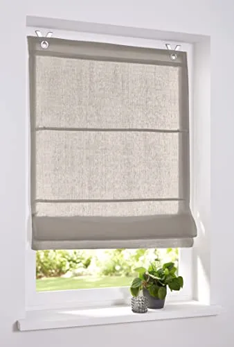 Raffrollo HEINE HOME grau (taupe) 80x140 cm - Blickdichtes Raffrollo aus 100% Leinen, ideal für Balkontüren oder bodentiefe Fenster. Mit praktischen Ösen zur einfachen Montage und Pflegeleicht bei 30°C waschbar.
