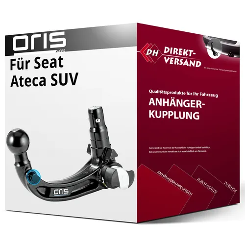 Oris Anhängerkupplung für Ateca SUV Typ KH7/KHP - Abnehmbar und ohne Eintragung - Anhängerkupplung von Oris, abnehmbar und TÜV-frei, ideal für Seat Ateca (06.2016 - jetzt) mit einer Anhängelast von 2500 kg.
