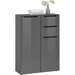 home24 Midischrank Ibiza, Anthrazit, Schwarz, Anthrazit Hochglanz, Kunststoff, 3 Fächer, 2 Schublade(n) Schubladen, 80x110x30 cm, umfangreiches Zubehör erhältlich, Beimöbel stehend, Badezimmer, Badezimmerschränke, Midischränke