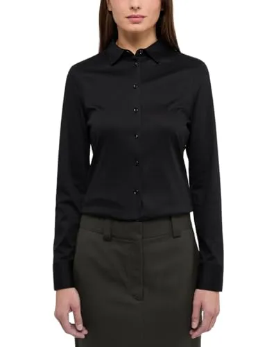 ETERNA Damen Jersey Shirt Fitted 1/1 schwarz - Elegantes Fitted Shirt mit Hemd-Kragen, bügelleicht und ideal für einen gepflegten Look im Alltag oder Büro.