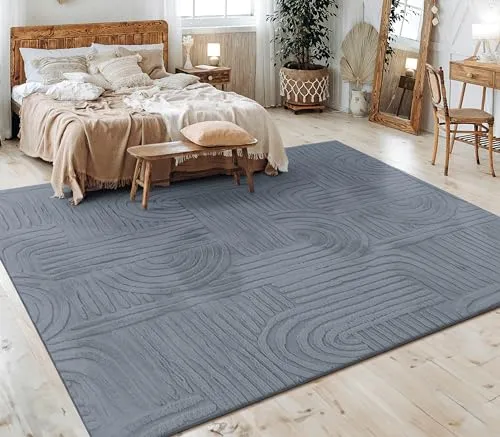 Paco Home Teppich Anthrazit 160x220 cm - Skandinavischer Kurzflor Teppich mit geometrischem Rauten-Muster, weich und pflegeleicht – ideal für Wohnzimmer, Schlafzimmer und mehr.