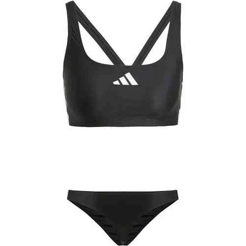 adidas Damen-Bikini 3 Streifen V-Rücken Größe 38 schwarz/weiß - Bikinis aus 78% recyceltem Polyamid, eng anliegend mit Infinitex Material für dauerhafte Chlorbeständigkeit und perfekten Sitz.