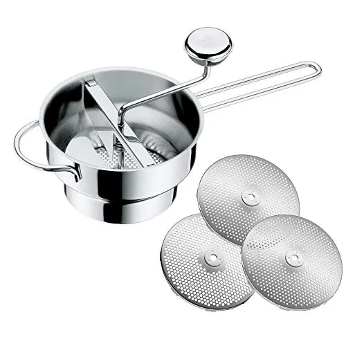 WMF Passiersieb - 11,5 cm, rostfreier Edelstahl mit 3 auswechselbaren Siebeinsätzen, ideal für Soßen, Marmelade und Babynahrung