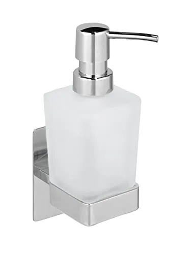WENKO Turbo-Loc Seifenspender Genova Shine 200 ml - Eleganter Seifenspender aus satiniertem Glas und Edelstahl, ohne Bohren anbringbar – ideal für ein stilvolles Badezimmer oder Gäste-WC.
