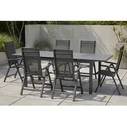 KETTLER Garten-Essgruppe Altura für 6 Personen - Elegantes Gartenmöbel-Set mit Ausziehtisch und 6 Klappstühlen. Robuste Materialien und pflegeleichte Oberfläche bieten Komfort und Langlebigkeit für gesellige Stunden im Freien.