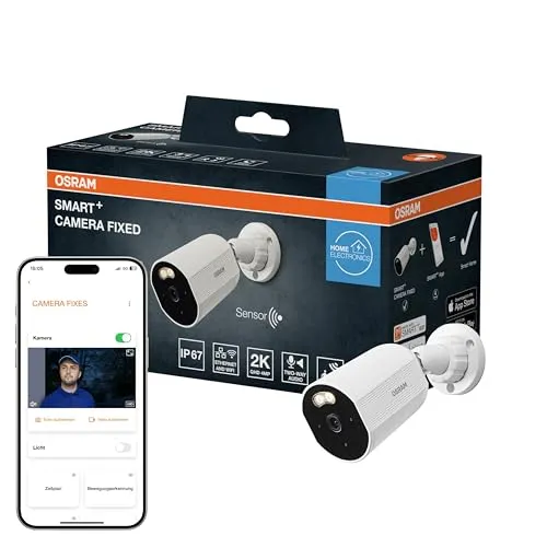 OSRAM SMART+ WiFi Außenkamera 4MP 2K IP67 - Smart Home-Beleuchtungszubehör mit 10m Nachtsicht und Zwei-Wege-Audio für optimale Sicherheit im Außenbereich.