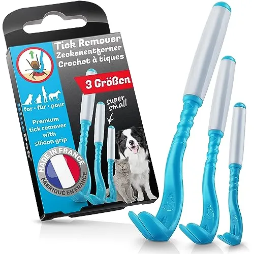 BluePet 3er Set Premium Zeckenhaken für Hunde, Katze, Pferd & Mensch wie Zeckenzange I Zeckenhebel d. bewährte Zeckenentferner I Alternative zu Zeckenpinzette Zeckendreher Zeckenschutz Zeckenmittel