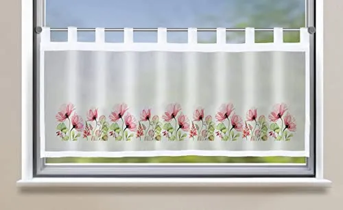 Gardinenbox Scheibengardine »Bodrum« HxB 45x140 cm Blumen Rosa Bistrogardine Sichtschutz Dekoration Transparent Voile Küchenfenster Modern 2022410