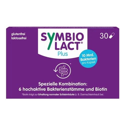 Symbiolact Plus Kapseln 10 g - Bakterienkulturen für eine gesunde Darmschleimhaut, mit 10 Milliarden Bakterienkulturen pro Kapsel, gluten- und laktosefrei, unterstützt die Funktion des Energiestoffwechsels und des Nervensystems.