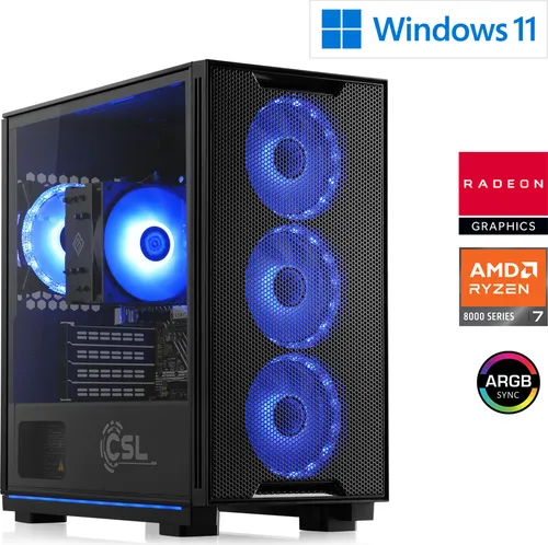 CSL Computer Gaming PC M10800 - AMD Ryzen 7 8700G - PC-Systeme mit beeindruckender Performance für Full HD Gaming, 4K-Streaming und Media-Editing durch AMD Ryzen 7 8700G und 32GB DDR5-RAM.