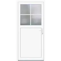 Kunststoff-Nebeneingangstür K 502 Weiß 98 cm x 198 cm - Nebeneingangstüren mit 5-fach Verriegelung für erhöhte Sicherheit, ideal für Gartenhütten oder Gerätehütten. Attraktives Design mit Mandaringlas für Licht und Sichtschutz.