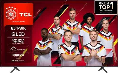 TCL 85P81KX1 QLED-Fernseher – 85 Zoll 4K Ultra HD Smart-TV - Fernseher mit 85 Zoll QLED-Bildschirm, Dolby Atmos Sound und Triple-Tuner für digitales Fernsehen – perfektes Heimkino-Erlebnis!