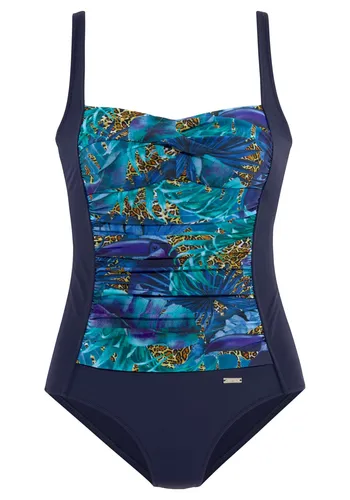 LASCANA Badeanzug mit Dschungel-Optik und Shaping-Effekt - Badeanzug in blau-bedruckter Dschungel-Optik mit formendem Shaping-Einsatz vorn. Ideal für einen perfekten Sitz und eine schmeichelhafte Silhouette. Perfekt für den Strand oder das Schwimmbad.