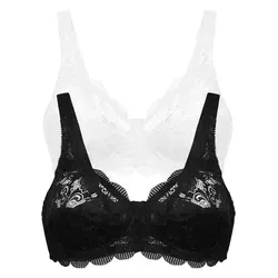 Susa Bügelloser BH Latina (2er Pack) zarte Spitze, atmungsaktiv, elastisch, bequem, BH-Set schwarz 100