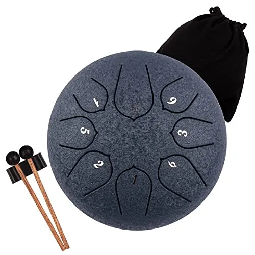 LOMUTY Stahlzungentrommel, 6 Zoll 15 cm Steel Tongue Drum, C-Dur 8 Noten, Handtrommel HandPan Drum mit Drumsticks/Tragetasche(Dunkelblau)