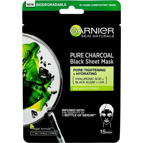 Garnier ack Textile Mask With Seaweed Extract Pure Charcoal Skin Natura L S (Black Tissue Mask) 28 (115036)