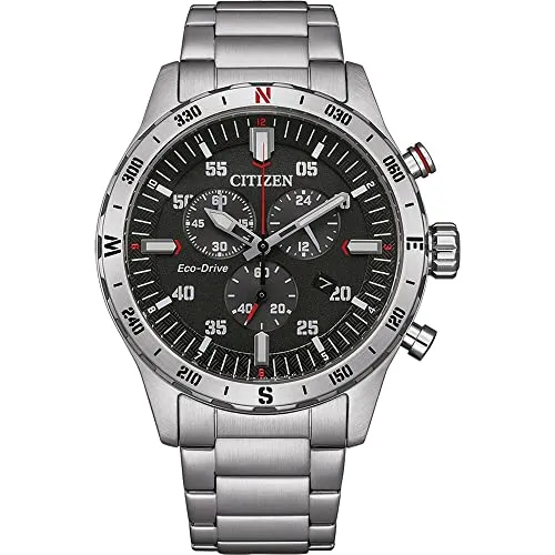 CITIZEN Eco-Drive Herrenuhr AT2520-89E - Sportlicher Chronograph in Silber/Schwarz - Chronographen mit Eco-Drive Technologie, 10 bar wasserdicht und stylisches Design für Sport und Alltag. Robustes Edelstahlgehäuse und hohes Tragekomfort.