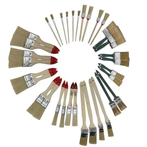 34-teiliges Maler Pinselset – Flachpinsel, Heizkörperpinsel, Ringpinsel & Lasurpinsel – Profi Lackpinsel Set für Malerarbeiten, Renovierung, Lasur & Lackierungen (34)