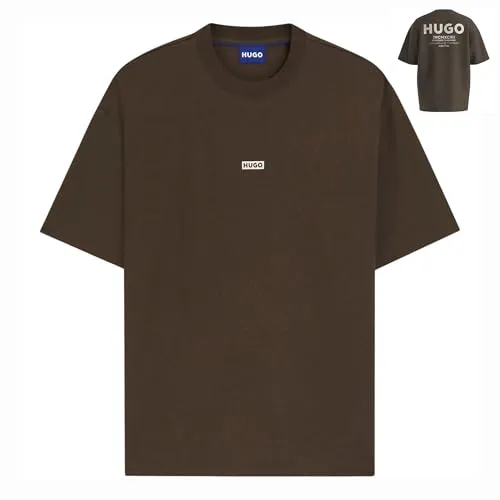 HUGO Blue T-Shirt Nalono - Oversized Look mit Logodruck - Herren-Shirt in Dark Brown mit pflegeleichtem Material, ideal für einen lässigen Look. Der stylische Backprint und der Logodruck machen es zum Must-Have für modebewusste Männer.