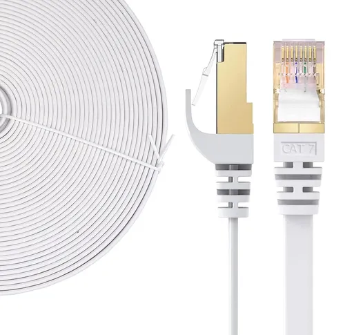 Elfcam Cat 7 Flachkabel Patchkabel 8 m Weiß, RJ45 Netzwerkkabel S/FTP, 10 Gbit/s, 600 MHz, 100% Kupfer, Ethernet LAN Kabel für Router, PC, Konsole, Glasfaser