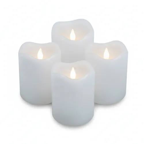 Flammenlose LED-Kerze Weiß Ø 7x9 cm - Echtwachskerze mit Timer - Kerzen & Teelichter - 4er Set flammenlose LED-Kerzen mit Timer für bis zu 8 Stunden Brenndauer, ideal für eine sichere und gemütliche Atmosphäre in jedem Raum.