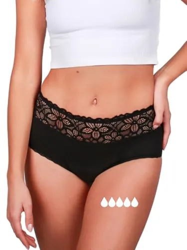 Taynie Deluxe extra stark Periodenunterwäsche Starke Blutung - Periodenwäsche - Menstruationsunterwäsche - ersetzt 4 Tampons, Periodenslip Tragedauer bis 12 Std., waschbar bis 60°C (42,Schwarz)