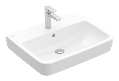 Villeroy & Boch O.novo Waschbecken 600x460mm - Eckiges Waschbecken mit 1 Hahnloch und Überlauf, ideal für moderne Badezimmergestaltung in elegantem Weiß Alpin.