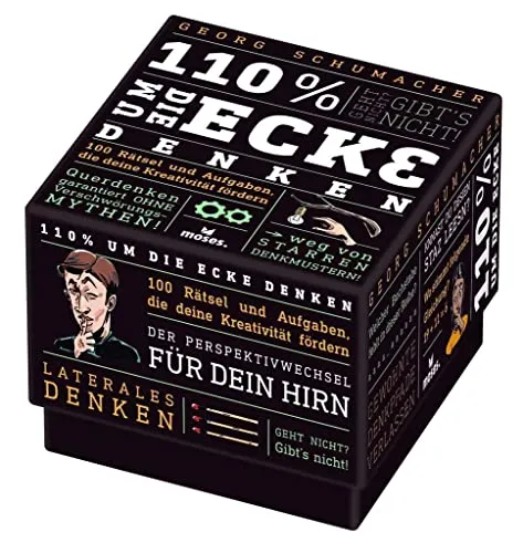 moses 110% um die Ecke denken Rätsel - Gesellschaftsspiel für kreative Köpfe, fördert das logische Denken und sorgt für spannende Rätselrunden mit Freunden und Familie.