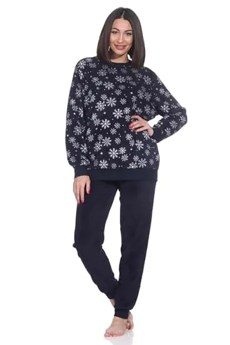Normann Damen Langarm Schlafanzug aus Coralfleece in Navy, Größe 48-50 - Kuschelwarmer Schlafanzug aus hochwertigem Coralfleece, ideal für kalte Nächte. Mit Bündchen für optimalen Sitz und Komfort. Zeitloses Design in eleganter Navy-Optik.