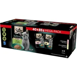 SHEBA Kitten Flavour Packet 40x85 g - Köstliches Nassfutter für Kätzchen - Alleinfuttermittel in Sauce mit Huhn- und Lachsgeschmack, speziell entwickelt für das Wachstum und die Gesundheit von Kätzchen.