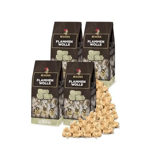 Magna Premium Flammenwolle Anzünder - 100% natürliche Kaminanzünder - Einfache Anwendung für müheloses Entzünden von Brennmaterial. Ideal für Kamin, Grill und Holzkohle. 100% natürliche Holzwolle und Wachs sorgen für eine saubere Flamme.