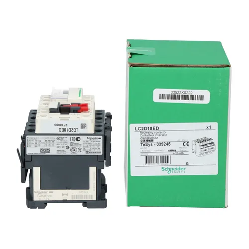 Schneider Electric LC2D18ED TeSys Deca Reversing Contactor - Hochwertiger reversierbarer Schütz für zuverlässige Steuerung in industriellen Anwendungen. Ideal für den professionellen Einsatz in elektrischen Schaltanlagen.