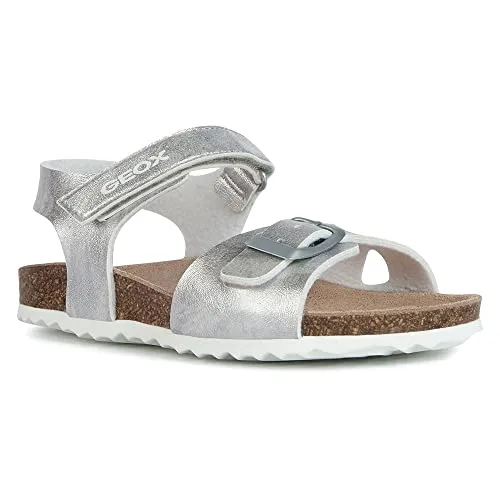 Geox Mädchen J Adriel Girl Sandal - Silber, 24 EU - Stylische Sandalen für Mädchen mit hochwertigem Lederobermaterial und atmungsaktiver Sohle. Ideal für warme Tage und vielseitig kombinierbar.