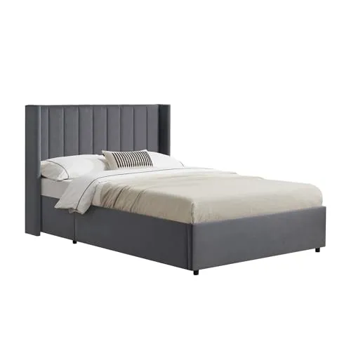 Juskys Polsterbett Savona 140x200 cm mit Stauraum - Elegantes Polsterbett in Dunkelgrau, ausgestattet mit Lattenrost und bis 250 kg belastbar. Ideal für hohen Komfort und praktischen Stauraum.
