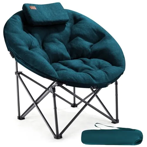 EVER ADVANCED Luxus Moonchair XXL Campingstuhl Faltbar 150KG Belastbar Rund Klappstuhl Dick Gepolstert, Übergroßer Campingsessel Extra Breit für Outdoor Camping Garten Balkon Indoor, Grün