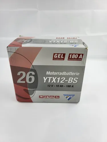Cartec Gel Motorradbatterie YTX12-BS 12Ah 240A - Hochleistungs-Motorradbatterie mit 12Ah und 240A Kaltstartstrom, ideal für zuverlässigen Start und langlebige Leistung.