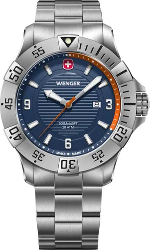 WENGER Herren Armbanduhr Seaforce - Swiss Made, 200m wasserdicht, Edelstahl - Armbanduhren für Herren, moderne Sportuhr mit robustem saphirbeschichtetem Glas und präzisem Schweizer Uhrwerk. Ideal für Abenteuer und Tauchgänge bis 200 m.