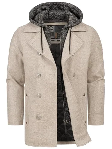 Indicode Herren Cliff Kurzmantel mit Stehkragen | Eleganter Wollmantel in Greige, Größe S - Stylischer Kurzmantel mit Stehkragen, ideal für die kühle Jahreszeit. Zwei praktische Eingrifftaschen und modisches Steppfutter sorgen für Komfort und Funktionalität. Perfekt für moderne Outfits!