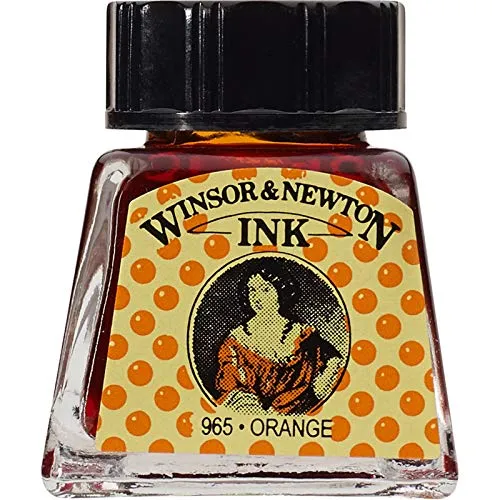 Winsor & Newton 1005449 Drawing Inks - Zeichentusche für Kalligraphen, Illustratoren, Grafikern, Künstler - wasserbeständige Farben, herrvorragender Transparenz, 14ml Flasche - Orange