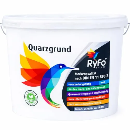 RyFo Colors Quarzgrund 25 kg – Profi-Putzgrundierung für optimalen Haftgrund - Erzeugt eine griffige Oberfläche für beste Haftung von Putzen und Beschichtungen. Ideal für Innen- und Außenbereiche, einfach in der Anwendung und lösemittelfrei. Perfekt für Renovierungs- und Sanierungsprojekte.