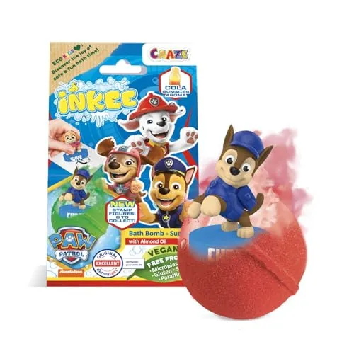 INKEE SURPRISE PAW PATROL Badebombe mit Überraschung - Erlebe spannende Badezeiten mit der INKEE Paw Patrol Badebombe! Jede 80g Kugel enthält eine von 6 Überraschungsfiguren und duftet süß nach Cola-Gummibärchen. Ideal für Kinder und perfekt als Geschenk!