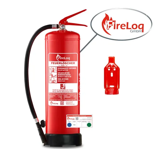 FireLoq® 6L Wasser Feuerlöscher mit Prüfnachweis - Zuverlässiger 6L Wasser Feuerlöscher mit Wandhalter und Manometer, ideal für den Einsatz in Haushalten und Büros.