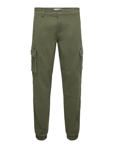 ONLY & SONS Herren Cargo Hose ONSCAM Stage 6687 - Tapered Fit - Olive Night - Wanderhosen für Herren mit Tapered Fit, modisch und bequem aus 98% Baumwolle. Ideal für aktive Tage und lässige Outfits.